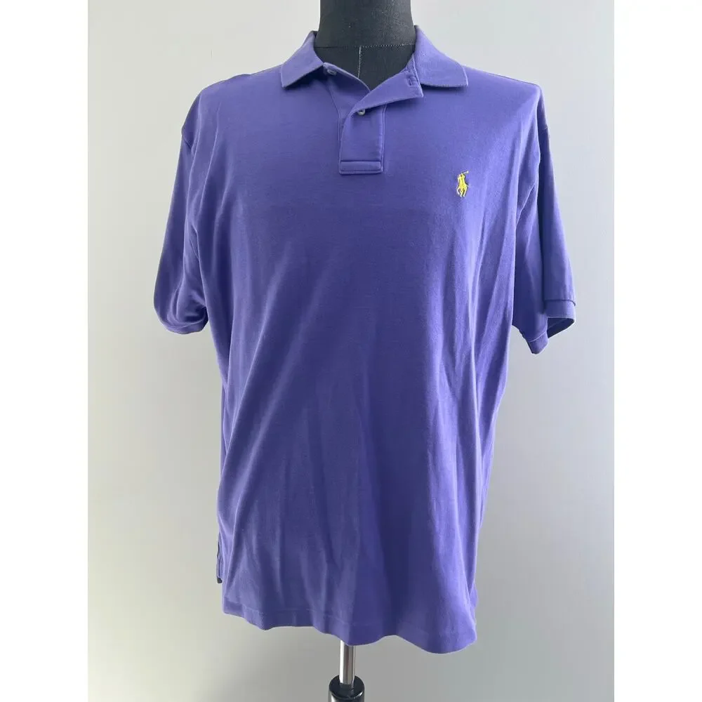 Polo Ralph Lauren 100% Soft Cotton Collared Shirt Purple Yellow Size Large SG